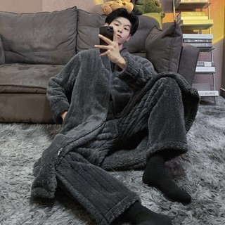 珊瑚絨浴袍大尺碼男睡衣保暖秋冬睡袍秋冬刷毛睡衣[D1117]睡衣男士睡袍秋冬季加厚珊瑚絨加肥加長款大碼300斤法蘭絨家居