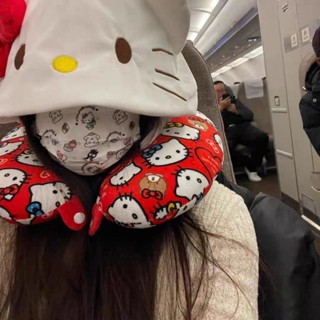 ‹睡帽› 現貨 hellokittyU型枕迪士尼護頸枕雪莉玫連帽辦公室午休 帽子 飛機枕頭