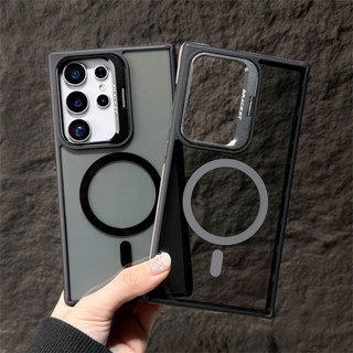 SAMSUNG 豪華金屬鏡框支架磁性充電手機殼適用於三星 Galaxy S25 S24 S23 S22 Ultra Pl