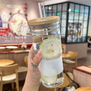 環保杯 隨行杯 潮流大容量玻璃杯美式粗吸管冰霸杯家用果汁冷飲水杯奶茶咖啡杯子