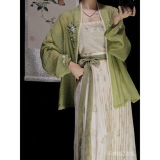 🔥臺灣熱銷🔥瑤池漢服女【半盞青綠】飛機袖宋製夏款透氣刺繡弔帶百褶裙日常穿 🎉限時熱賣🎉WJ-2-A