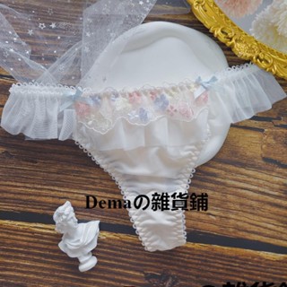 Dema雜貨鋪 現貨日系夏季舒適冰絲網紗內褲大尺碼偽娘CD變裝甜美可愛學生蘿莉塔少女T褲夢幻刺繡紫色男用丁字褲男娘cos