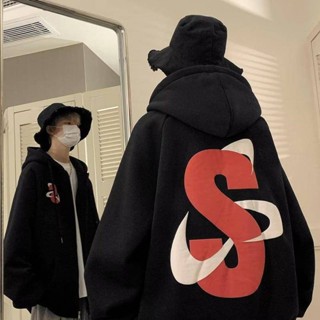NANS 臺灣現貨 薄外套 外套 美式高街連帽衛衣男潮流字母印花秋冬季潮牌寬鬆開衫加厚外套