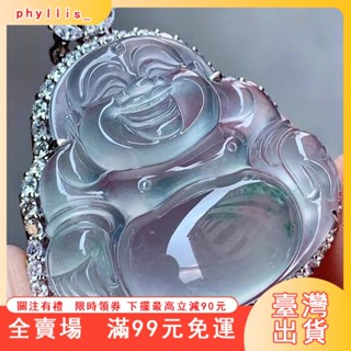 臺灣出貨 緬甸天然翡翠冰種玉佛佛公18吊吊墜925鑲嵌彌勒佛掛件 SWOF