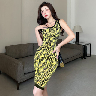 夏季復古收腰顯瘦字母打底背心洋裝女 A4D4