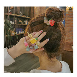 日韓時尚百搭果凍色串珠高彈性發圈 ins森系女清新可愛蔬菜水果頭繩甜美髮飾