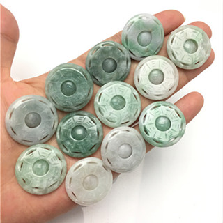 宏雲Hongyun-jf-(1pcs)- 緬甸翡翠a貨樓口雕刻八卦糯豆種玉石吊墜掛件玉器工藝品廠家