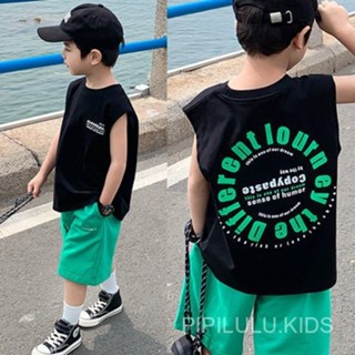 PIPILULU.KIDS純棉男童無袖背心T恤兒童裝夏裝帥氣寶寶帥氣上衣中小童打底坎肩t 舒適新款歐美潮款 2025 韓