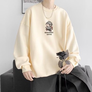 【IDO】仿棉印花大學T 畫素卡通 印花秋冬大學T男2024年春秋季韓版新款圓領寬鬆上衣chic港風潮流潮