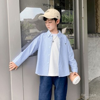 高質感 低價出🌈男童純棉細條長袖襯衫春秋童裝上衣中大童洋氣襯衣|學院風格 9J2F