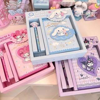 Kawaii三麗鷗hello Kitty Kuromi筆記本可愛卡通肉桂文具套裝學校用品卡哇伊文具女孩禮物