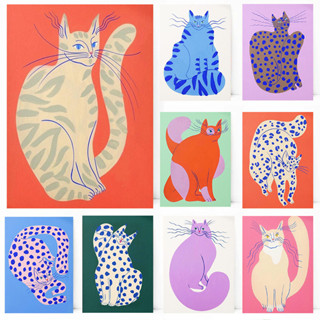 抽象貓插圖海報有趣的動物版畫帆布繪畫牆壁藝術圖片家居客廳現代寵物裝飾