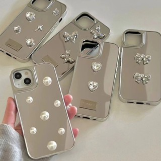 輕奢ins鏡面立體珍珠愛心適用14ProMax手機殼iPhone13蘋果15P女12