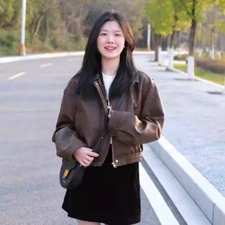 棕色皮衣外套女短款2024新款今年流行高階感小個子美拉德pu皮夾剋