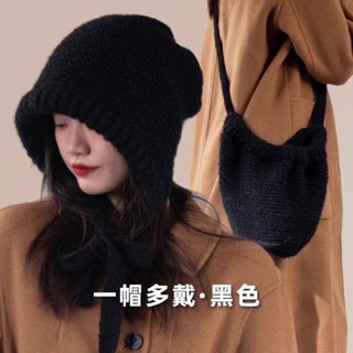 包包帽大頭圍毛線帽女秋冬可愛包頭帽綁帶巴拉克拉法帽毛絨針織帽包包帽子 保暖帽 可愛帽子 雷鋒帽 護耳帽 帽子包