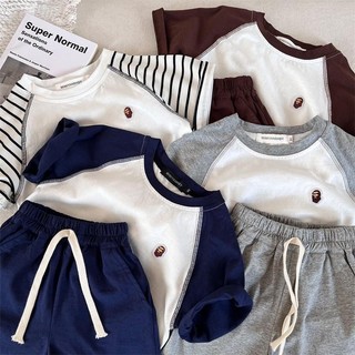 Mimo⭐兒童套裝夏男女童刺繡短袖T恤寶寶短褲兩件套