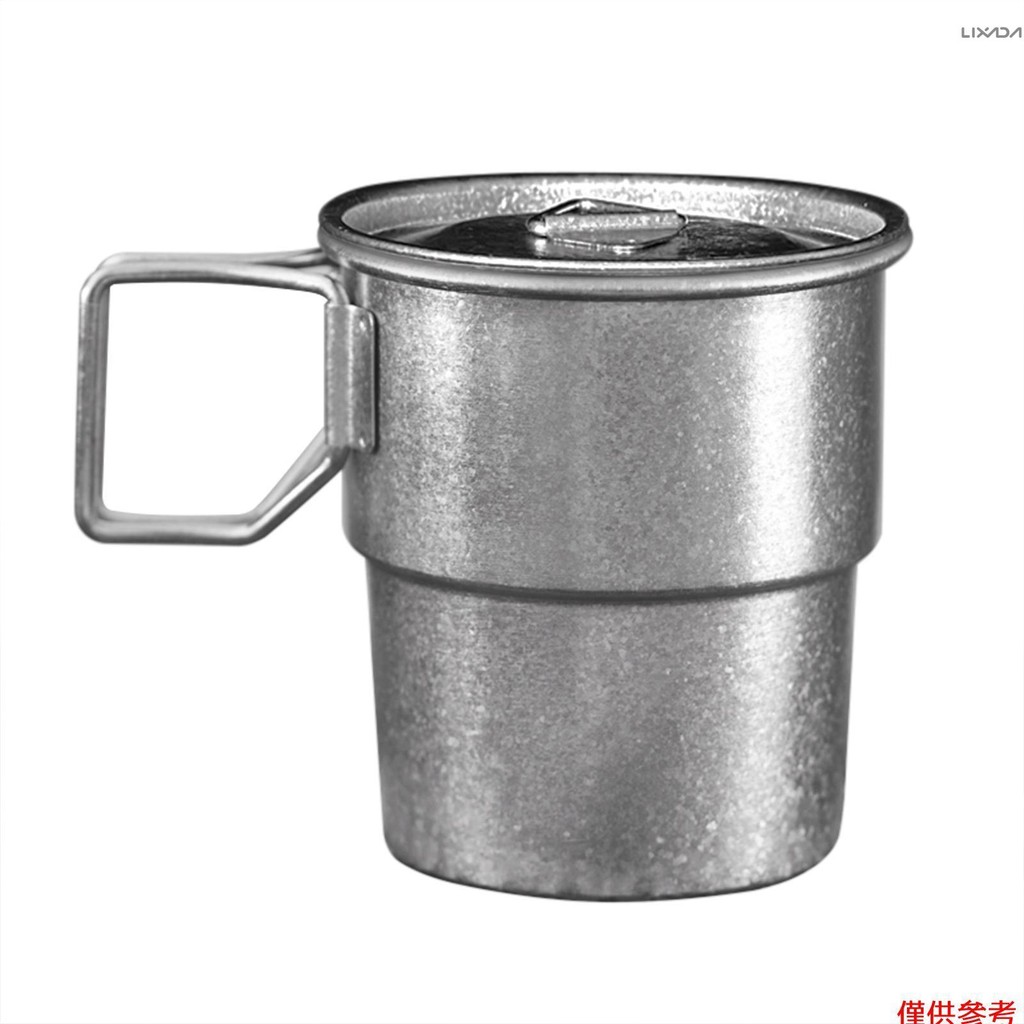 [新] 可堆疊咖啡杯鈦野營杯 300ml 可折疊手柄戶外咖啡杯可重複使用金屬