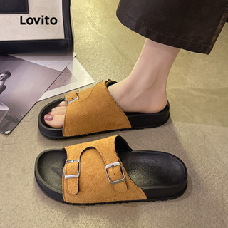 Lovito 休閒素色復古一字扣拖鞋柔軟厚底勃肯鞋女平底涼鞋 LFA77200