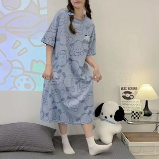 【臺灣出貨】睡裙夏季女款連體短袖帕恰狗卡通寬鬆大碼家居服可外穿大碼長裙女生睡衣 居家服 睡衣套裝