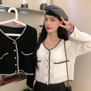 針織衫女生 秋天女裝 短款上衣 秋冬女裝 針織外套 小外套 性感V領 開衫外套 長袖小香風 韓版 百搭基礎款
