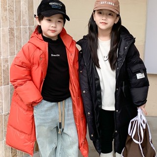【臺灣出貨】秋冬新款 兒童外套 中長款 女童棉服 韓國童裝 白鴨絨連帽外套 過膝加厚保暖羽絨服 中大童衣服 小孩冬季外套