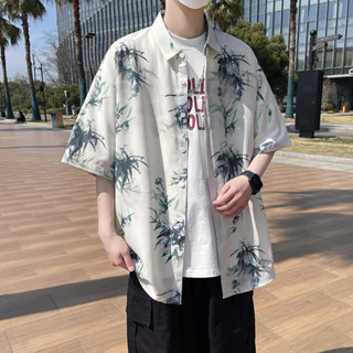 男士短袖襯衫港風ins日系大尺碼印花透氣排汗夏威夷海灘襯衫青少年花襯衫現貨