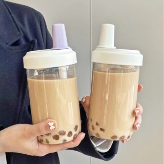 【客製化】【玻璃杯】大容量 珍珠奶茶吸管玻璃盃 高顏值簡約學生珍珠奶嘴盃子