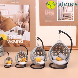 GLENES微型鞦韆裝飾品,休閒吊床1:12比例微型吊椅,花園傢俱日常裝飾吊床娃娃小鞦韆模型