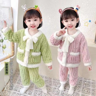 『臺現』100%正品✨ 女童毛絨睡衣法蘭絨秋冬兒童女童寶寶加厚冬季珊瑚絨套裝家居服