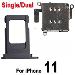 1 套全新 SIM 卡託盤支架插槽 + SIM 卡讀卡器柔性電纜適用於 iphone 11 雙容器適配器替換部件