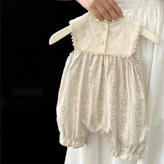 【店鋪熱銷】韓式寶寶夏季連體衣超洋氣碎花背心爬爬服薄款嬰兒衣服夏天外出服