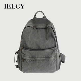 IELGY 素色牛仔布復古後揹包 簡約女士戶外旅行包