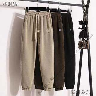 活動🎈2023鞦鼕季時尚貼標束腳衛褲寬鬆高腰女百搭顯瘦加絨加厚休閒衛褲
