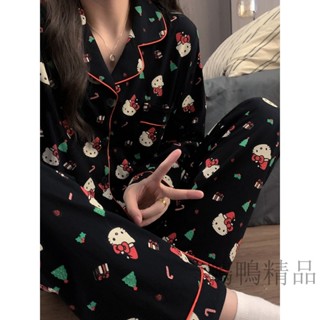 🔥桃園48H出貨🔥聖誕hellokitty貓睡衣女春鞦新款長袖日係可愛學生居傢服套裝外穿🍁秋日新品🍁
