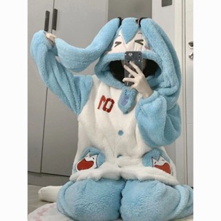秋冬季初音未來珊瑚絨可愛Miku睡衣女加厚保暖卡通軟妹家居服套裝