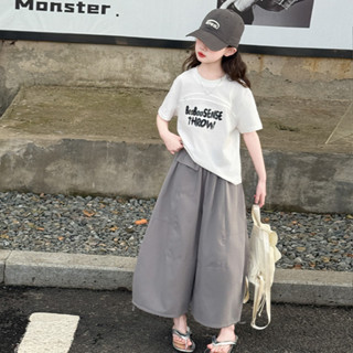 夏季新款 時尚舒適 百搭韓風 休閒 透氣印花 女童短袖燈籠褲套裝夏季新款 大童裝薄款運動褲洋氣兒童工裝褲