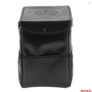 帶蓋和儲物袋的汽車垃圾桶,防漏收納盒,可折疊便攜式防水懸掛式垃圾桶,(黑色,大號)