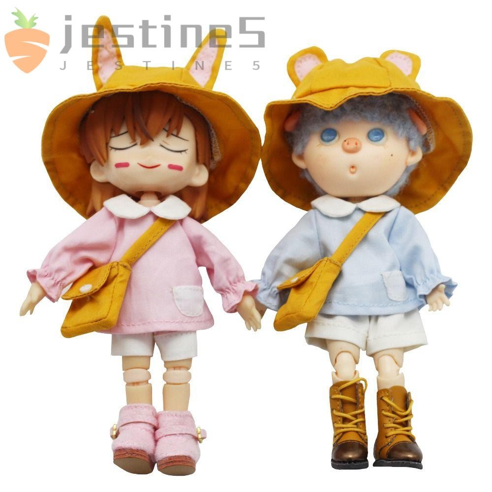JESTINEObitsu11校服,漁夫帽兔熊耳朵Ob11娃娃衣服,裝扮手工製作的幼稚園BJD娃娃服裝