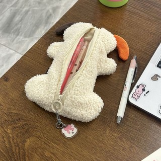 💛薯條家 Romane韓國ins新款可愛少女羊羔毛狗狗學生筆袋 毛絨文具收納袋 鉛筆盒 筆袋 鉛筆袋 鉛筆袋韓國