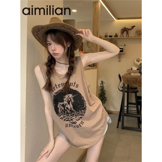 Chic☀【純棉柔軟】aimilian100%純棉美式復古辣妹T恤女夏季ins寬鬆洋氣甜酷背心上衣 女生背心 小可愛上衣