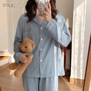 -STYLE-長袖睡衣女春秋款長袖長褲開衫睡衣ins高階感可外穿家居服 長袖睡衣 睡衣女 家居服 女生睡衣 睡衣長袖