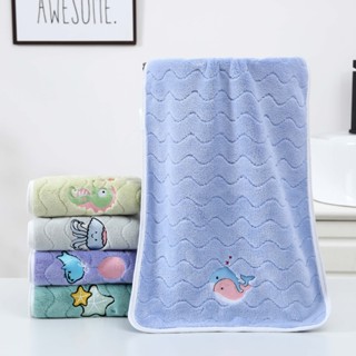 珊瑚絨浴巾 兒童洗澡浴巾 卡通刺繡童巾 水紋海洋世界家用大毛巾 吸水加厚