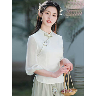 初色 服飾 繡花漢服女 原住民服飾 新中式民國風女裝小清新漢元素旗袍兩件套仙氣禪意茶服女唐裝上衣