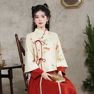 初色 服飾 繡花漢服女 原住民服飾 新中式中國風秋冬長袖旗袍漢服上衣唐裝茶藝師服裝養生館工作服女