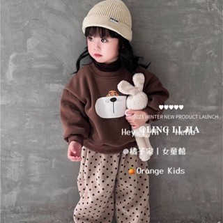 Orange Kids🍊女童長袖套裝 臺灣出貨 兒童女童2024新款冬季卡通印花衛衣上衣寶寶波點寬鬆加絨兩件套
