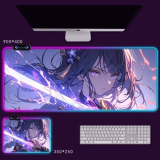 『臺現』100%正品 原神發光RGB滑鼠墊雷電將軍遊戲電競筆記本辦公桌墊超大鍵盤墊