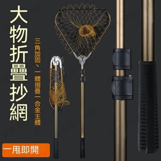 【寶寶環球海釣】釣魚撈網 撈魚網 抄網桿 伸縮桿 抄網 漁網 垂釣用品 露營 抓魚網 三角折疊 大物抄網 加厚 手抄網