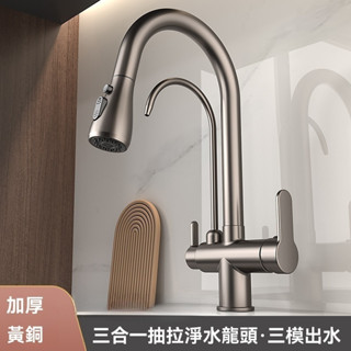【艾萊斯】全銅體三合一純淨水龍頭 廚房抽拉冷熱龍頭家用 水槽洗菜盆增壓龍頭