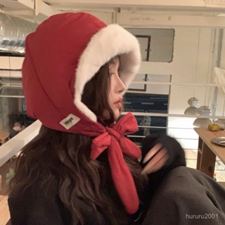 聖誕小紅帽可愛秋冬羽絨帽子包包兩用新年紅護耳毛絨雷鋒帽保暖潮