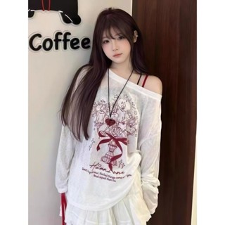 【Uni】韓系穿搭 斜肩長袖防曬 罩衫 女小個子夏季新款寬鬆百搭慵懶 t恤 上衣女